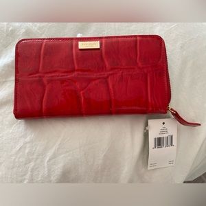 Kate Spade Fire Engine Red patent zip around wallet
